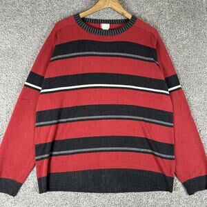 Vtg Levis Sweater Mens L Red Gray Striped Lightweight Cotton Y2K Mallcore Grunge
